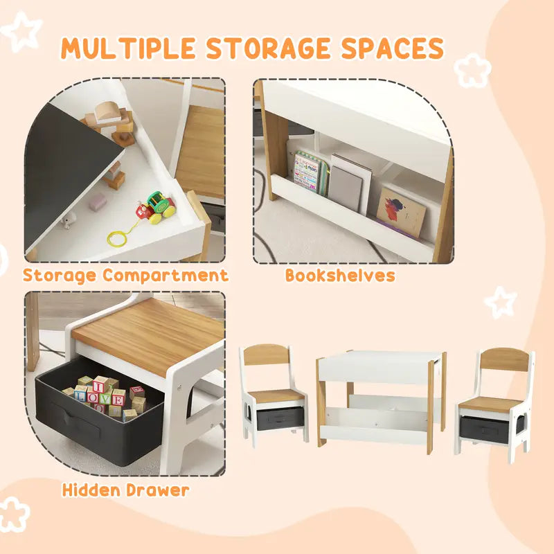 3pcs Kids Table and Chair Set with Reversible Tabletop