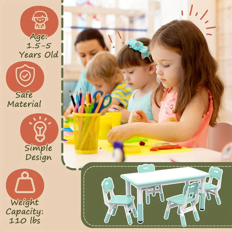 5-Piece Toddler Table with 4 Chairs & Adjustable Height