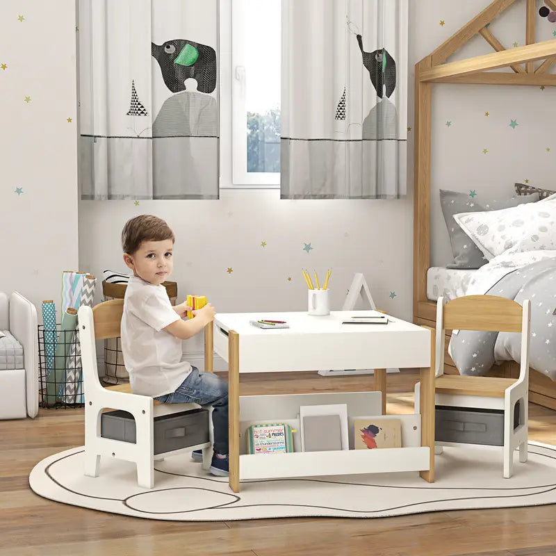 3pcs Kids Table and Chair Set with Reversible Tabletop
