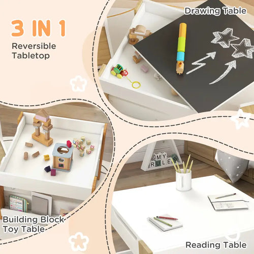 3pcs Kids Table and Chair Set with Reversible Tabletop