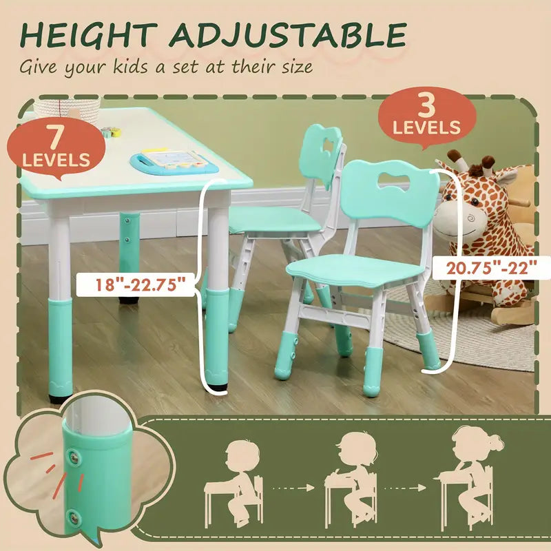 5-Piece Toddler Table with 4 Chairs & Adjustable Height