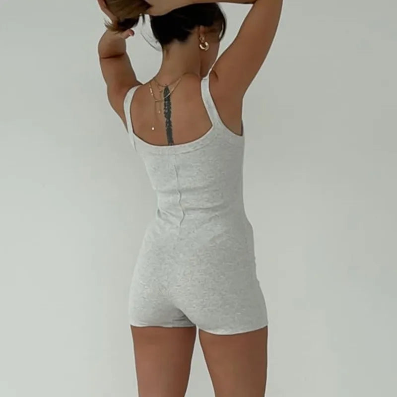 Ribbed U-Neck Bodycon Yoga Romper for Women